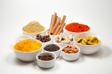 indian spices isolated on white background.