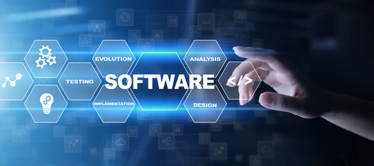 Software development and business process automation, internet and technology concept on virtual screen. - obrazy, fototapety, plakaty