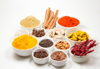 indian spices isolated on white background.