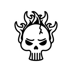 death skull head broken on fire line style icon
