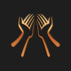 Gold Hands icon isolated on black background. Long shadow style. Vector.