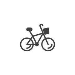 Delivery bicycle vector icon. filled flat sign for mobile concept and web design. Bicycle with basket glyph icon. Symbol, logo illustration. Vector graphics