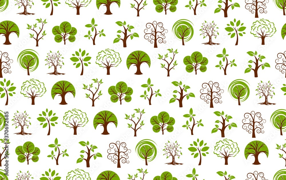 Sticker seamless background with green forest.