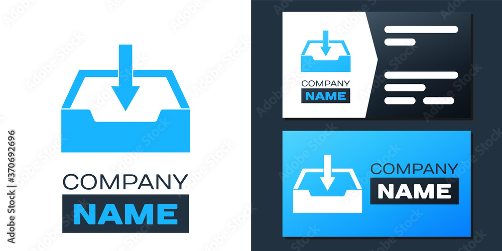 Poster logotype download inbox icon isolated on white background. logo design template element. vector.