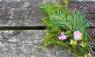 Small bouquet on old wood - greeting card