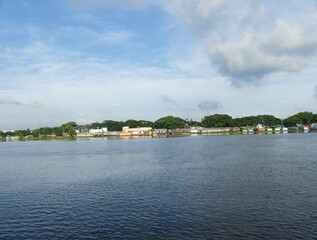 Daylight and sky view of the beautiful river. ferry platoon view in daylight.