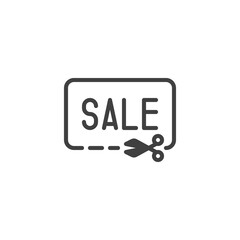 Promotion, sale vector icon. filled flat sign for mobile concept and web design. Sale badge and scissors glyph icon. Symbol, logo illustration. Vector graphics