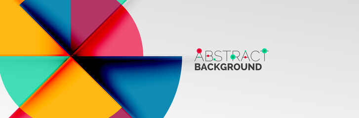 Bright color circles, abstract round shapes and triangles composition with shadow effects. Vector modern geometric design template