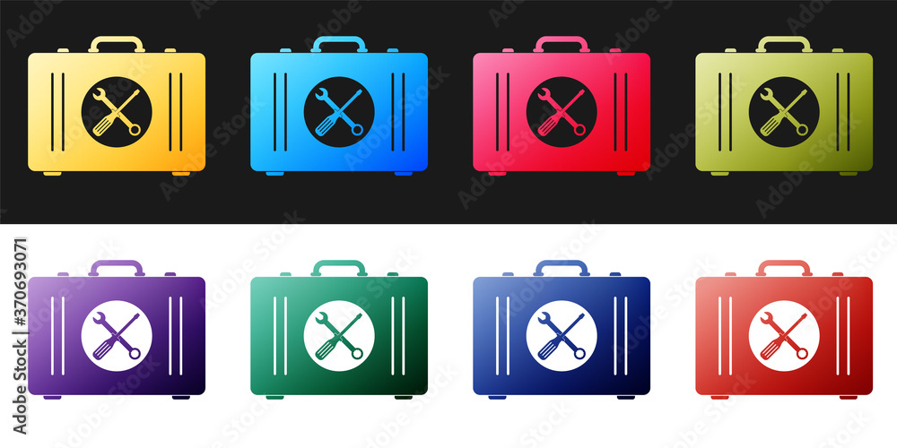 Poster set toolbox icon isolated on black and white background. tool box sign. vector.