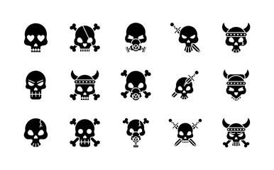fifteen death skulls heads set collection icons
