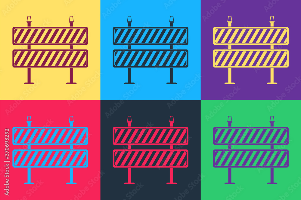 Poster pop art road barrier icon isolated on color background. restricted area which are in under construct