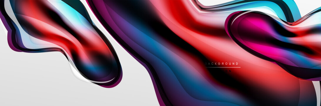 Vector abstract background, flowing liquid style bubble with metallic, color quicksilver chrome texture and color glow effects