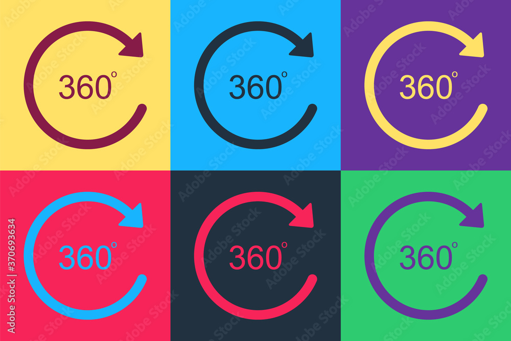 Poster pop art angle 360 degrees icon isolated on color background. rotation of 360 degrees. geometry math 