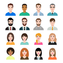 People icons set avatar profile diverse faces (use for social network) . Vector illustration of flat design people characters.