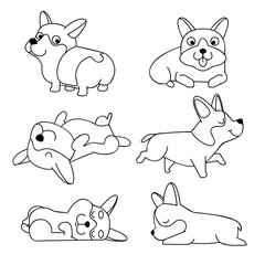 Cute cartoon character Corgi dog. Vector corgi puppy on a white background isolated. Page for coloring book. Coloring book for children's creativity.