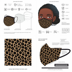 Face Mask Background Design, Animal Print, Leopard Pattern, Fabric, Protective Face Mask, Mockup Template, Seamless Print Vector, Abstract, Panther, Cheetah, Tiger, Printable, Digital Print, High Res