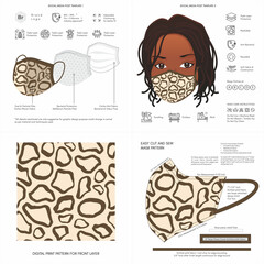 Face Mask Background Design, Animal Print, Giraffe Pattern, Fabric, Protective Face Mask, Mockup Template, Seamless Print Vector, Abstract, Printable, Digital Printing