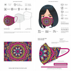 Face Mask Background Design, Raksha Bandhan Traditional Print, Ethnic Pattern, African, Stylish, Fabric, Protective Face Mask Mockup Template, Seamless Print Vector, Abstract