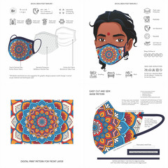 Face Mask Background Design, Raksha Bandhan Traditional Print, Ethnic Pattern, African, Stylish, Fabric, Protective Face Mask Mockup Template, Seamless Print Vector, Abstract
