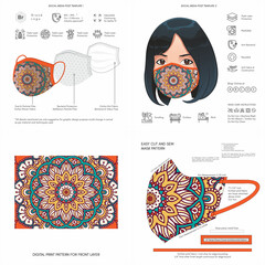 Face Mask Background Design, Raksha Bandhan Traditional Print, Ethnic Pattern, African, Stylish, Fabric, Protective Face Mask Mockup Template, Seamless Print Vector, Abstract