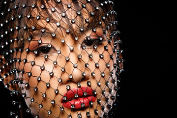 Fashion Asian Woman wear diamond crystal net mask