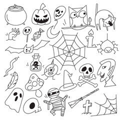 Horror set of Halloween doodle. Vector illustration.