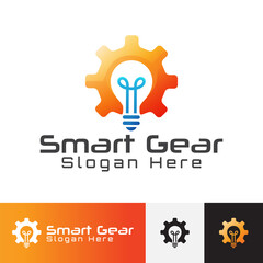 modern Smart Gear logo. brainstorming ideas icon. bulb with gear symbol design