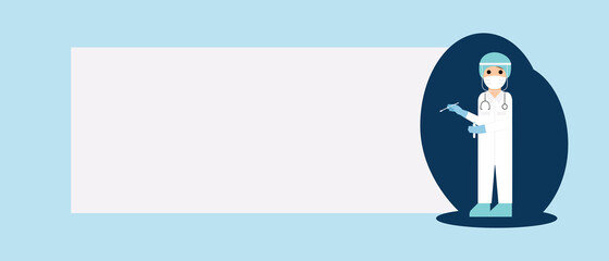 Female or Male Doctors or Nurses Wearing Scrubs and Protective suit taking a nasal swab from a person to test for possible coronavirus infection Mask.Banner doctor in front of a bright background.