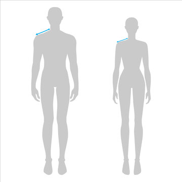 Women and men to do shoulder measurement fashion Illustration for size chart. 7.5 head size girl and boy for site or online shop. Human body infographic template for clothes. 