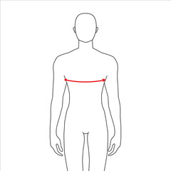 Men to do bust measurement fashion Illustration for size chart. 7.5 head size boy for site or online shop. Human body infographic template for clothes. 