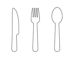 Fork spoon and knife icon symbol set. Cutlery restaurant logo sign. Vector illustration image. Isolated on white background.