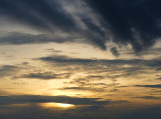 Sunset on the river. A beautiful reflection of the sun