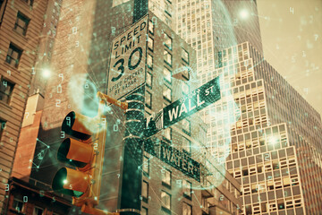 Fototapeta na wymiar Brain hologram drawing on cityscape background multi exposure. Ai in modern city concept.