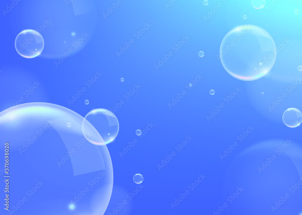 Poster realistic blue background with bubbles . isolated vector elements