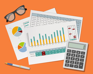 Naklejka na ściany i meble Accounting paper documents with financial charts and graphs