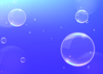 Realistic Blue Background with  Bubbles . Isolated Vector Elements