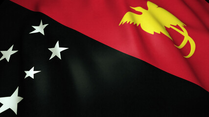 Waving realistic Papua New Guinea flag on background, 3d illustration