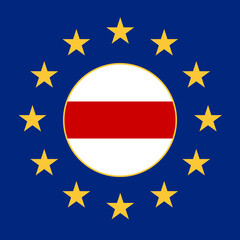 Republic of Belarus white-red-white national flag with EU flag illustration