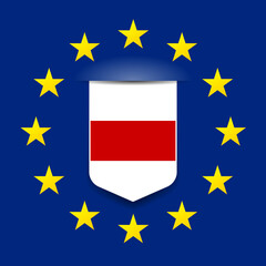 Republic of Belarus white-red-white national flag with EU flag illustration