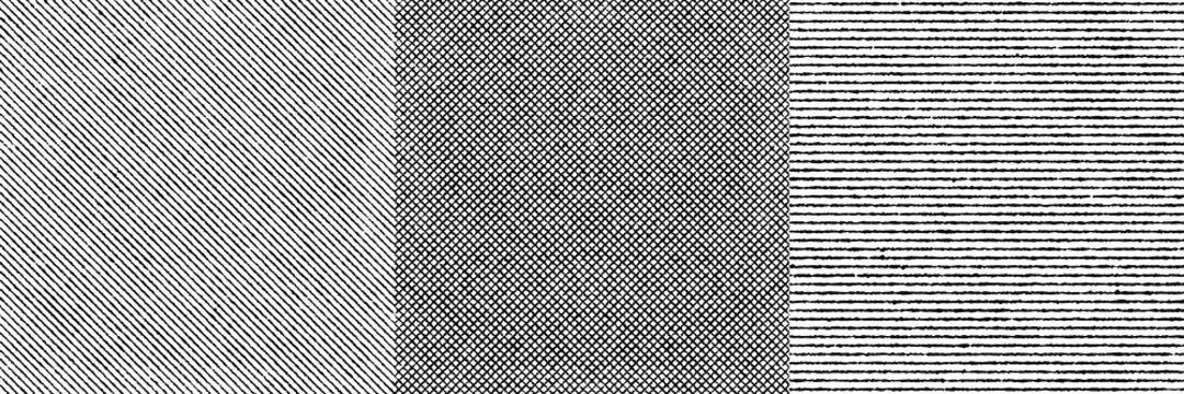 Set of three black and white vector seamless textures. Striped patterns. EPS 10