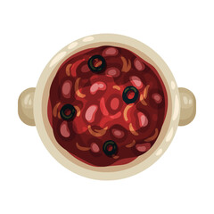 Soup with Beans and Vegetables as Portuguese Dish View from Above Vector Illustration
