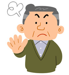 拒否する中年男性の上半身
