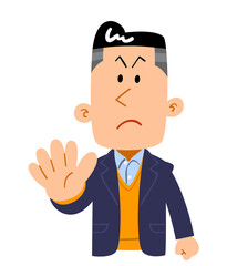 静止するジャケットを着た男性の上半身
