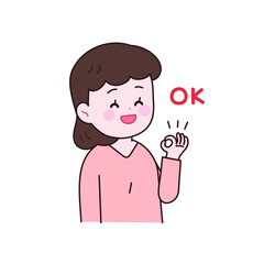 손으로 ok제스쳐를 하고있는 여자.
