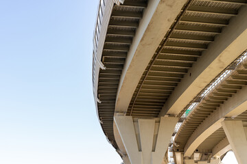 Metal structures under the bridge, details of the Western high-speed diameter in Saint Petersburg