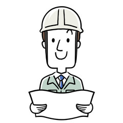 Stock illustration: young man wearing work clothes, blueprint