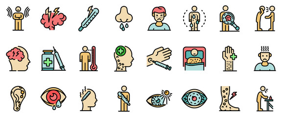 Measles icons set. Outline set of measles vector icons thin line color flat on white - obrazy, fototapety, plakaty