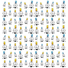 funny cartoon characters pattern on white background