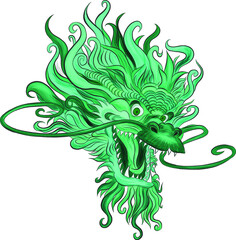 head  traditional Chinese dragon green turquoise blue vector illustration