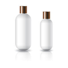 2 sizes of white oval round cosmetic bottle with copper plain screw lid for beauty or healthy product.